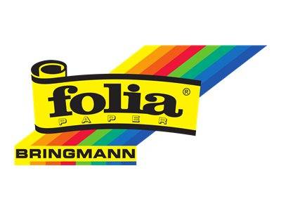 Logo für folia PAPIER BRINGMANN auf regenbogengestreiftem Hintergrund.