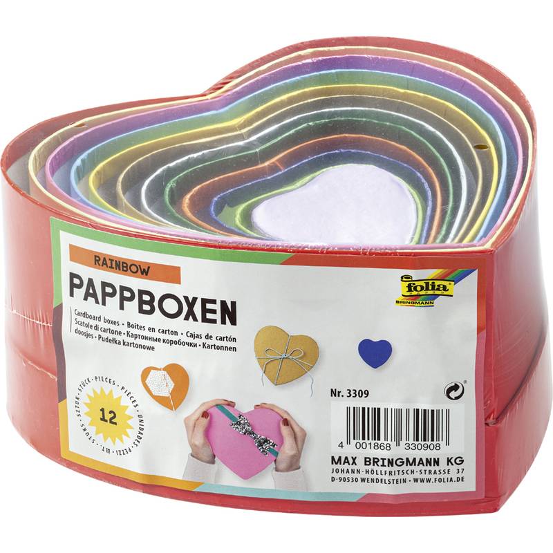 folia Geschenkboxen "Herzen",12 Stück Größen/Farben sortiert
