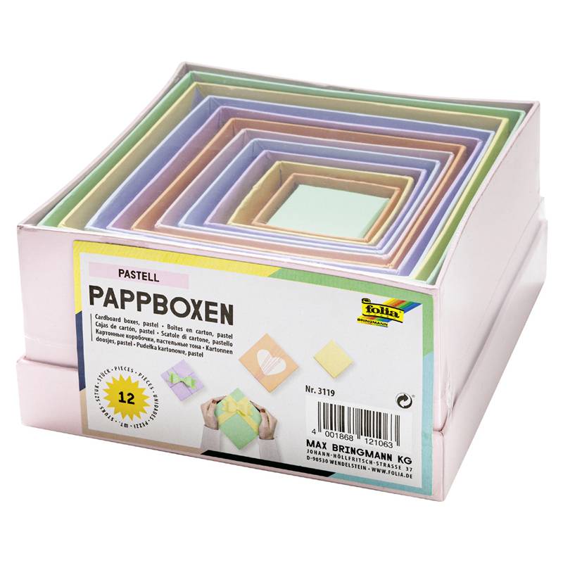 folia Pappboxen PASTELL, eckig, 12 Stück sortiert