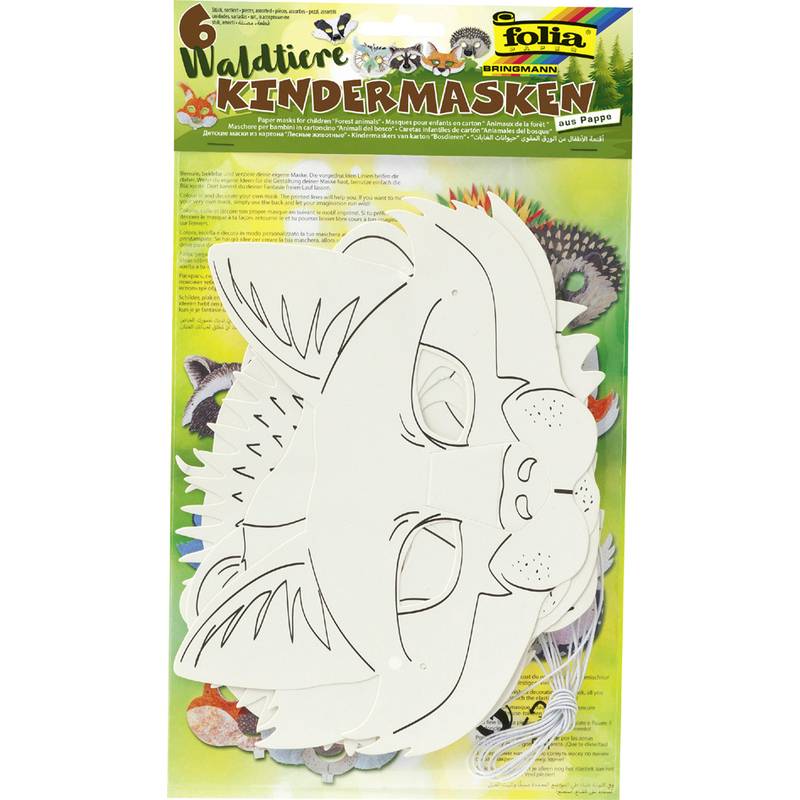 folia Kindermasken "Waldtiere", aus Pappe, weiß