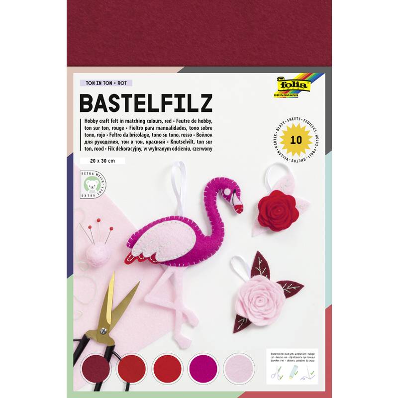 Folia 520492 - Filz - Rot - 10 Stück(e) - 200 mm - 30 cm - Ton in Ton Bastelfilz