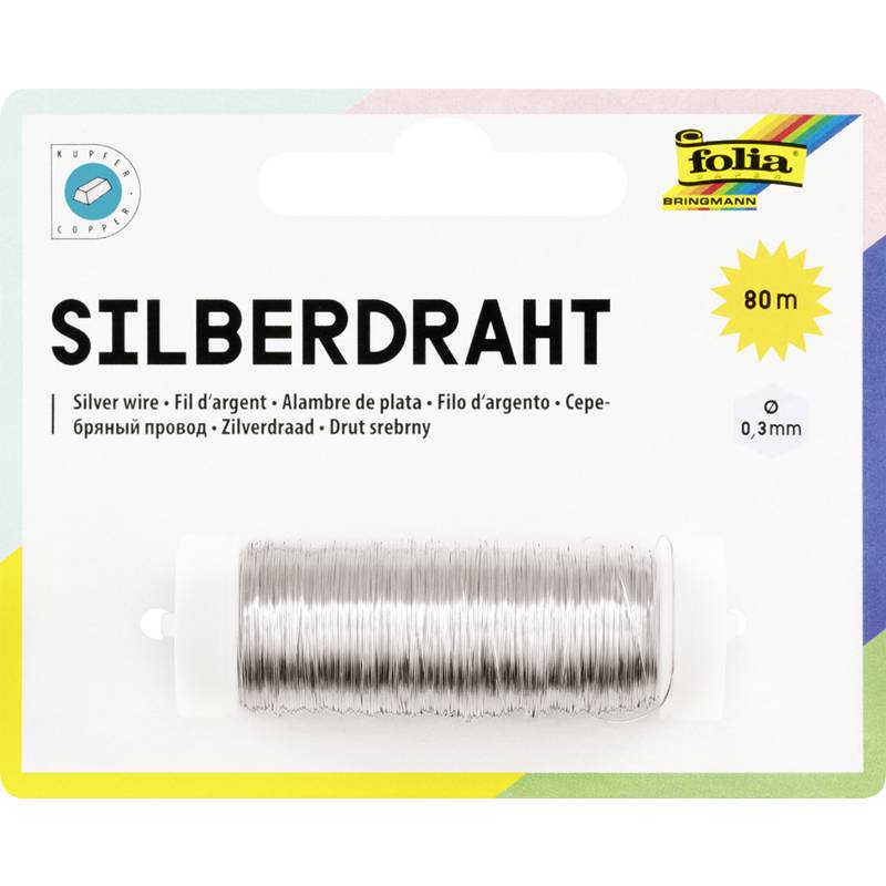 folia Silberdraht, 0,3 mm x 80 m, versilbert, aus Kupfer