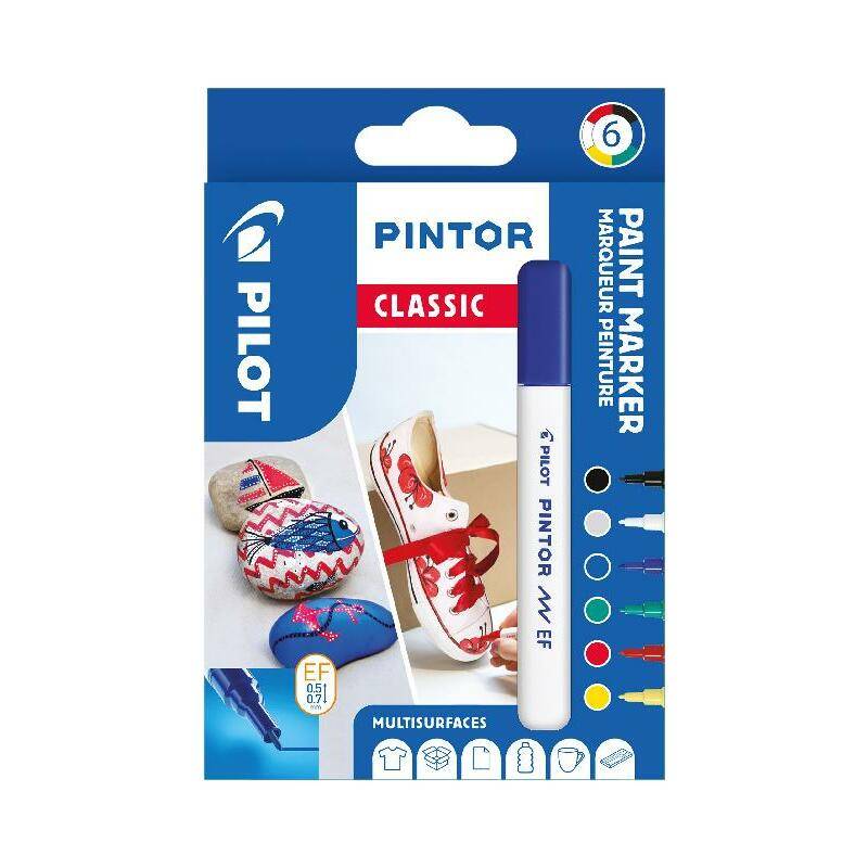 PILOT Pigmentmarker PINTOR, extra fein, 6er Set "CLASSIC"