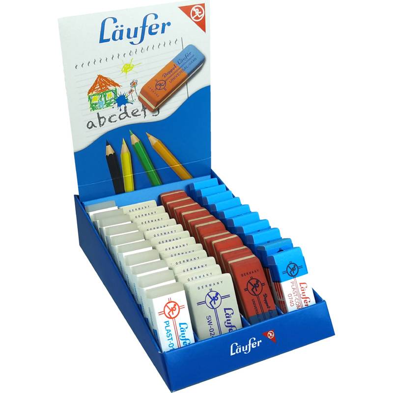 Läufer Kunststoff- und Naturkautschuk-Radierer im Display