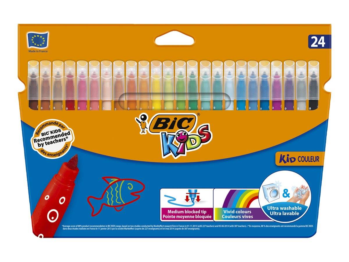 BIC KiDS KID COULEUR - Marker - wasserbasierte Tinte - 0.8 mm - Mittel (Packung mit 24)