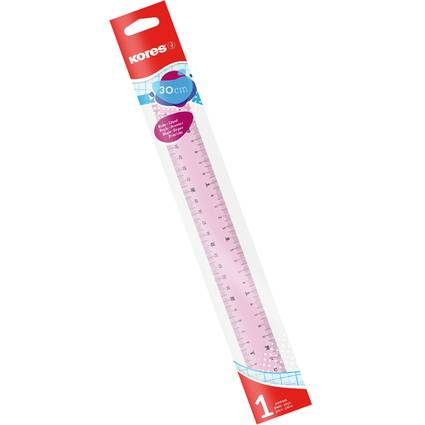 Kores Flachlineal, 300 mm, transparent, farbig sortiert