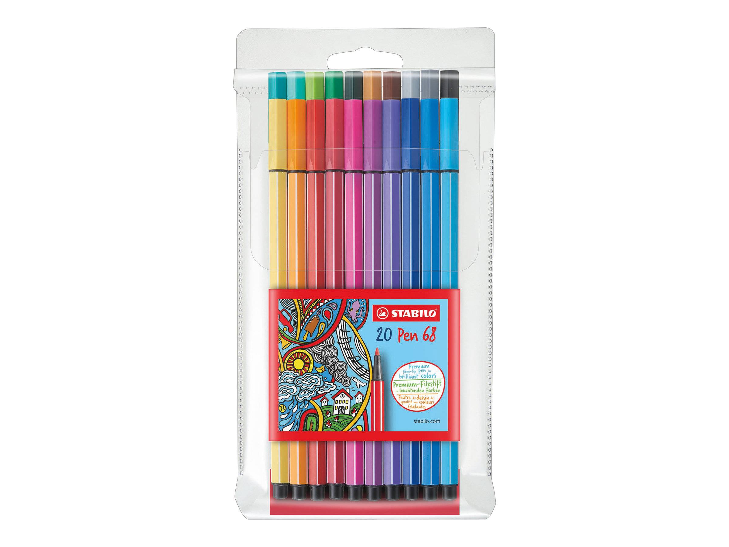 STABILO Pen 68 - Filzstift - gemischte Farben - wasserbasierte Tinte - 1 mm - Mittel (Packung mit 20)
