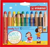 STABILO woody 3 in 1 - Farbstift - für Glas, Leder, Metall - gemischte Farben - 10 mm - 10 Stücke (Packung mit 5)