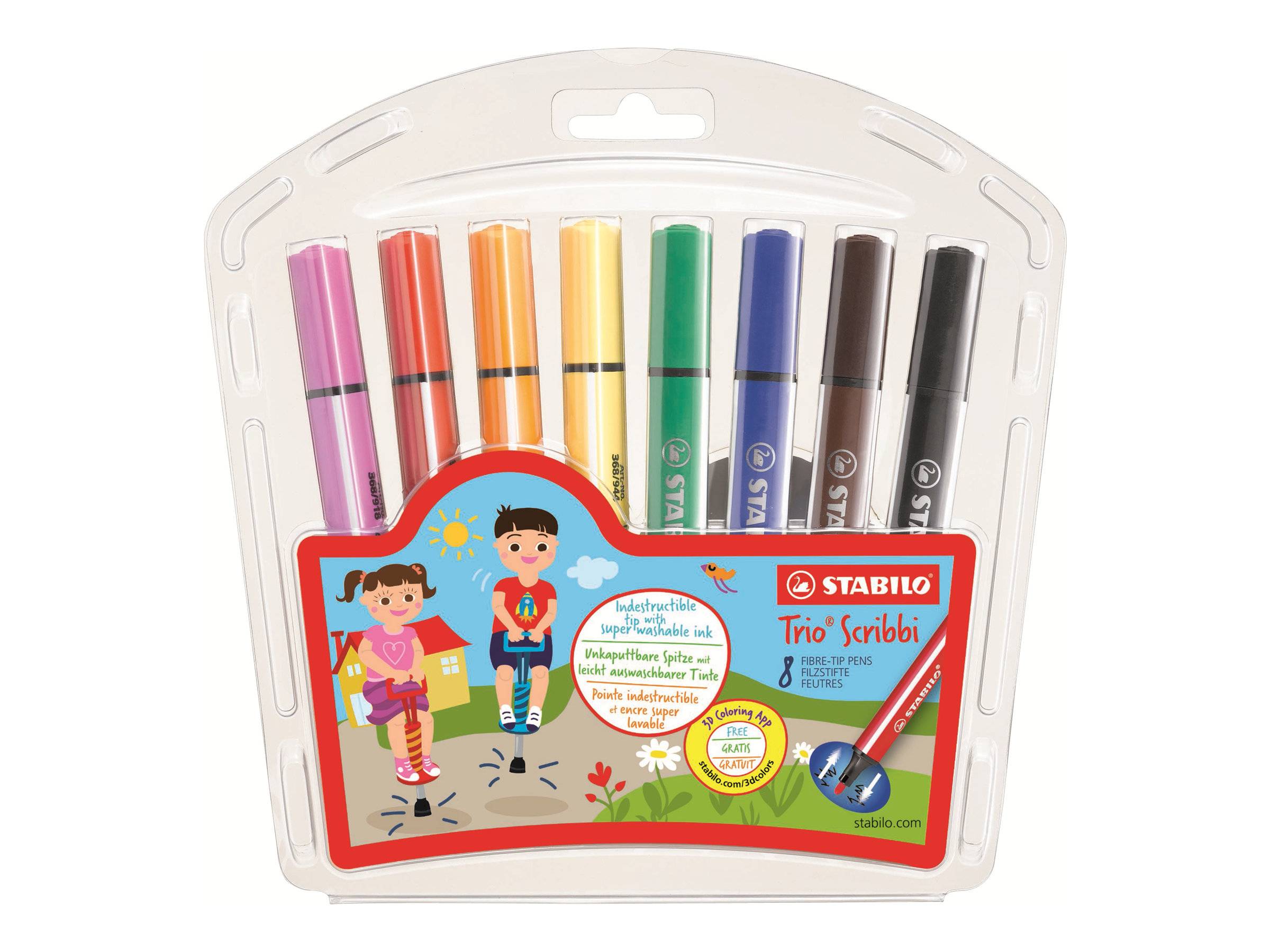 STABILO Trio Scribbi - Filzstift - gemischte Farben - 1.5-2 mm - groß (Packung mit 8)