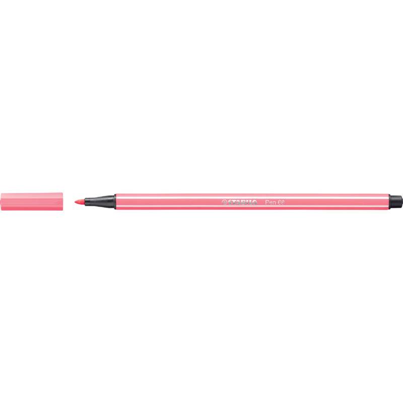 Ein rosa Stift mit abgenommenem Deckel, horizontal liegend, wobei Markierungen am Stiftkörper sichtbar sind.