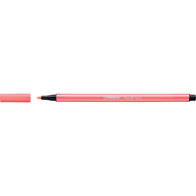 Rosa Filzstift mit entfernter Kappe, der die orangefarbene Spitze und den schwarzen Griff auf weißem Hintergrund zeigt.