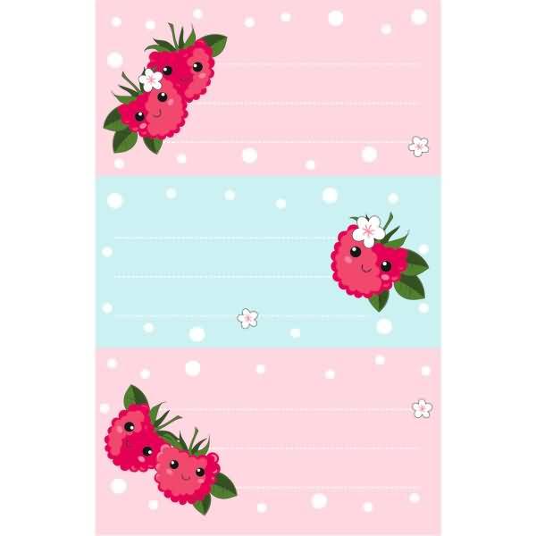 Buchetiketten Motiv 4 3 Blatt Himbeere/Kawaii