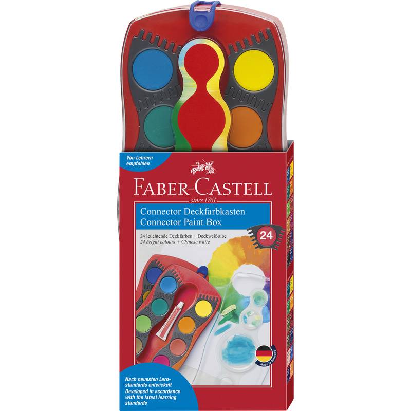 FABER-CASTELL Deckfarbkasten CONNECTOR, 24 Farben, rot