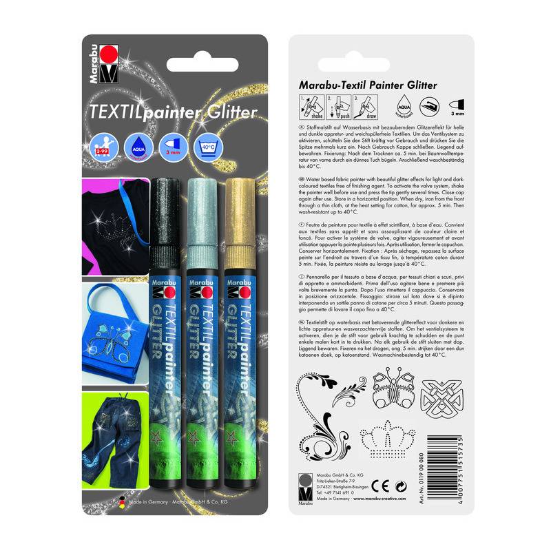Marabu Textilmarker "Textil Painter Glitter", 3er Blister
