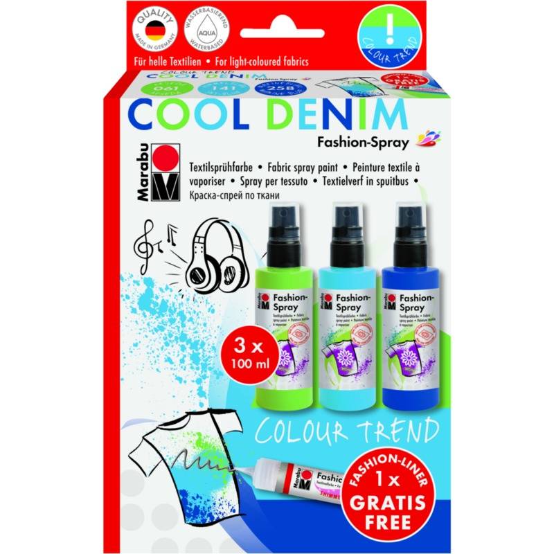 Marabu Textilsprühfarbe "Fashion-Spray", Set COOL DENIM