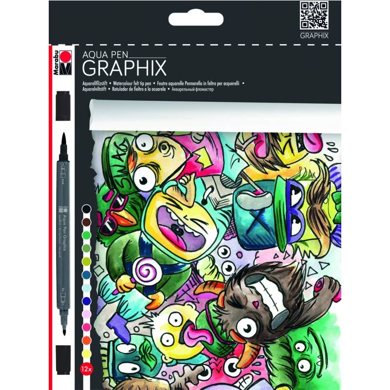 Marabu Aquarellfasermaler "GRAPHIX", MEGA MASH, 12er