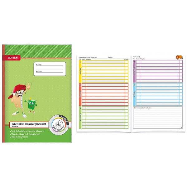 Hausaufgabenheft Klasse 2 - A4 96 Seiten Schutzhülle.