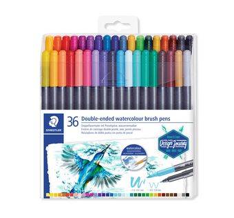 STAEDTLER Marsgraphic Duo - Pinselstift mit Doppelspitze - Wasserfarben, sortiert - 1-6 mm / 0.8 mm fein (Packung mit 36