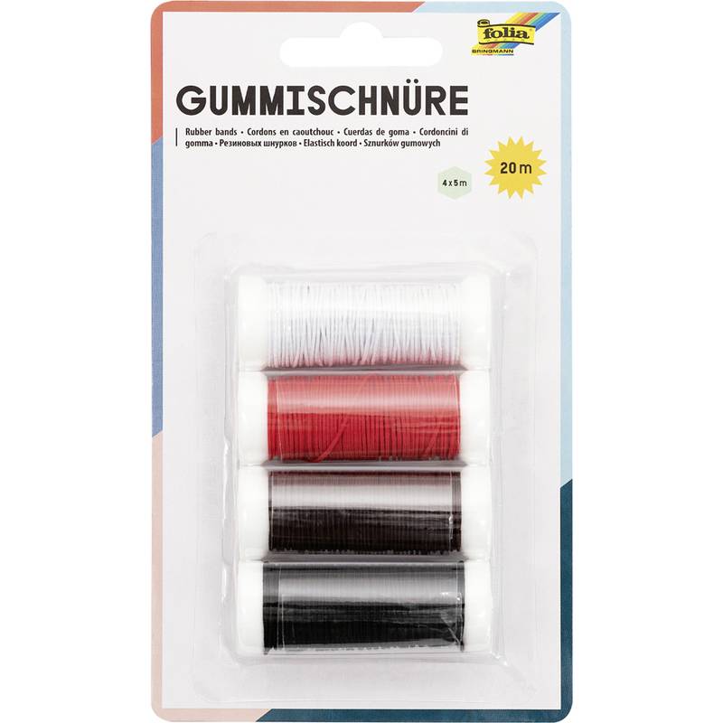 folia Gummischnüre BASIC, 4 Farben à 5 m sortiert
