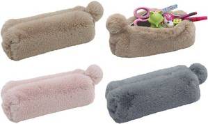 WEDO Schlamper-Etui ''FLUFFY'', aus Plüsch, hellbraun kuschelig, mit Plüschbommel am Reißverschluss,