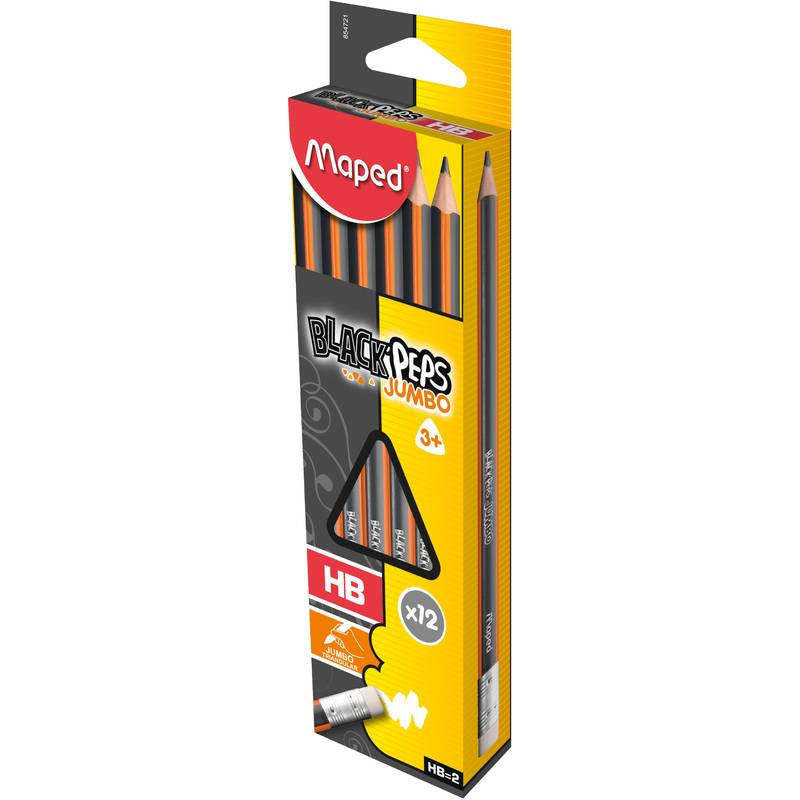 Maped Bleistift BLACK'PEPS JUMBO, mit Radierer, Härtegrad:HB