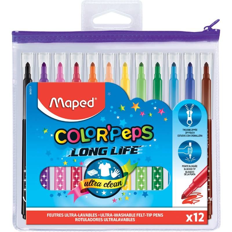 Maped Fasermaler COLOR'PEPS Long Life, 12er Reißverschluss-