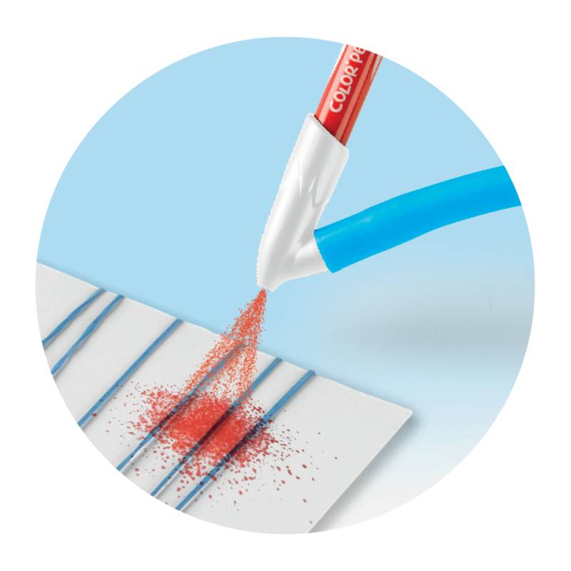 Ein Stift mit roter Tinte zeichnet blaue Linien auf eine weiße Oberfläche und hebt dabei Muster oder Korrekturen hervor.