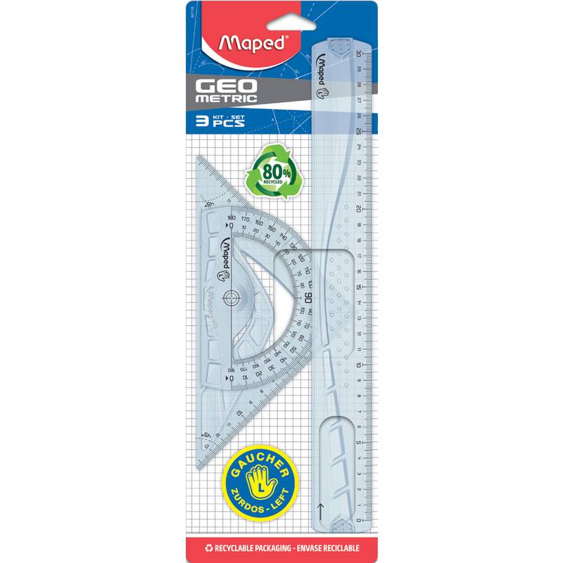 Maped Geometrie-Set für Linkshänder, 3-teilig, transparent