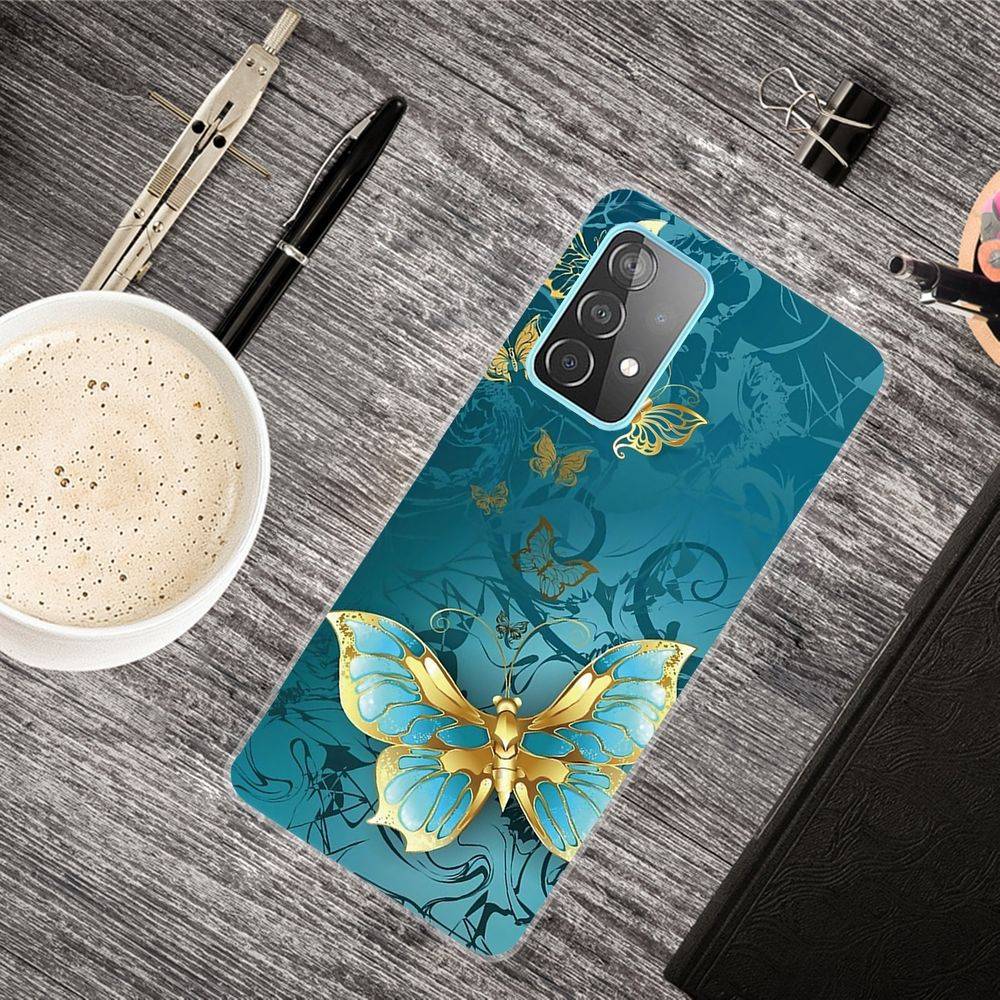 Für Samsung Galaxy A32 5G Silikon Case TPU Gold Butterfly Schutz Muster Tasche Hülle Cover Etuis