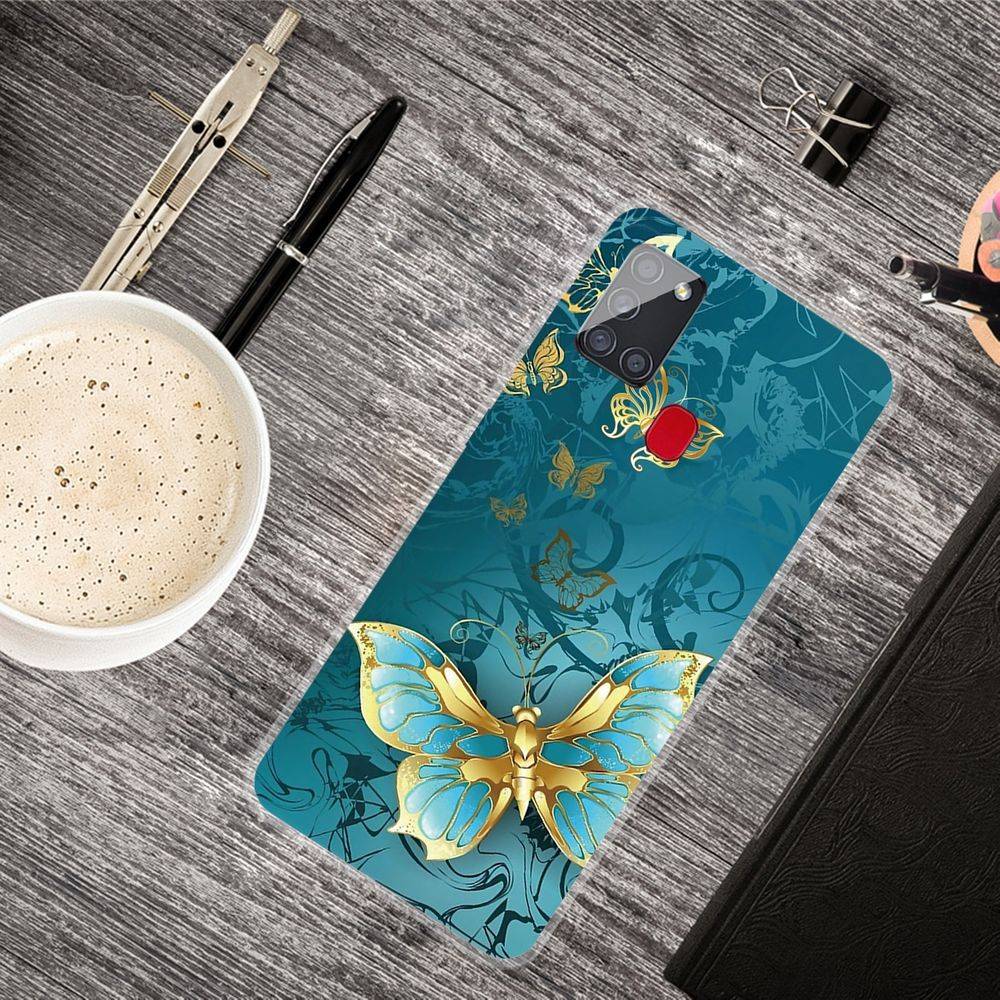 Für Samsung Galaxy A21s Silikon Case TPU Gold Butterfly Schutz Muster Tasche Hülle Cover Etuis