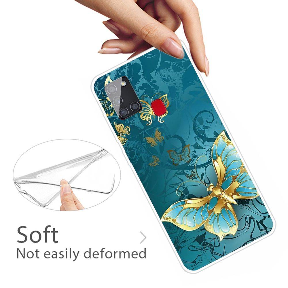 Für Samsung Galaxy A21s Silikon Case TPU Gold Butterfly Schutz Muster Tasche Hülle Cover Etuis