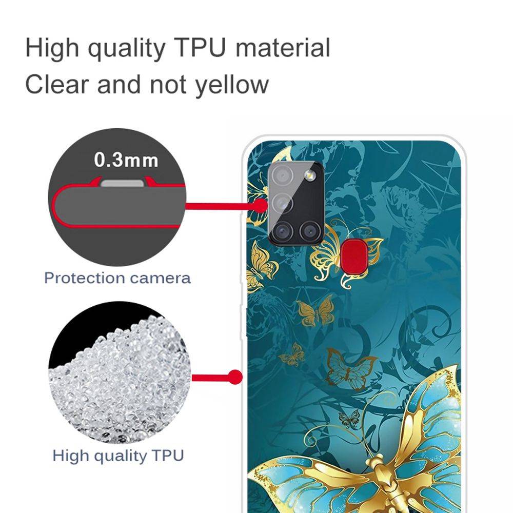 Für Samsung Galaxy A21s Silikon Case TPU Gold Butterfly Schutz Muster Tasche Hülle Cover Etuis