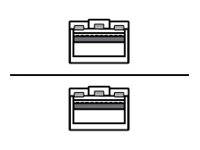 Zwei identische Batteriesymbole werden angezeigt, eines über und eines unter einer horizontalen Linie, was einen Vergleich oder eine Trennung zwischen zwei Batteriezuständen oder -ebenen nahelegt.