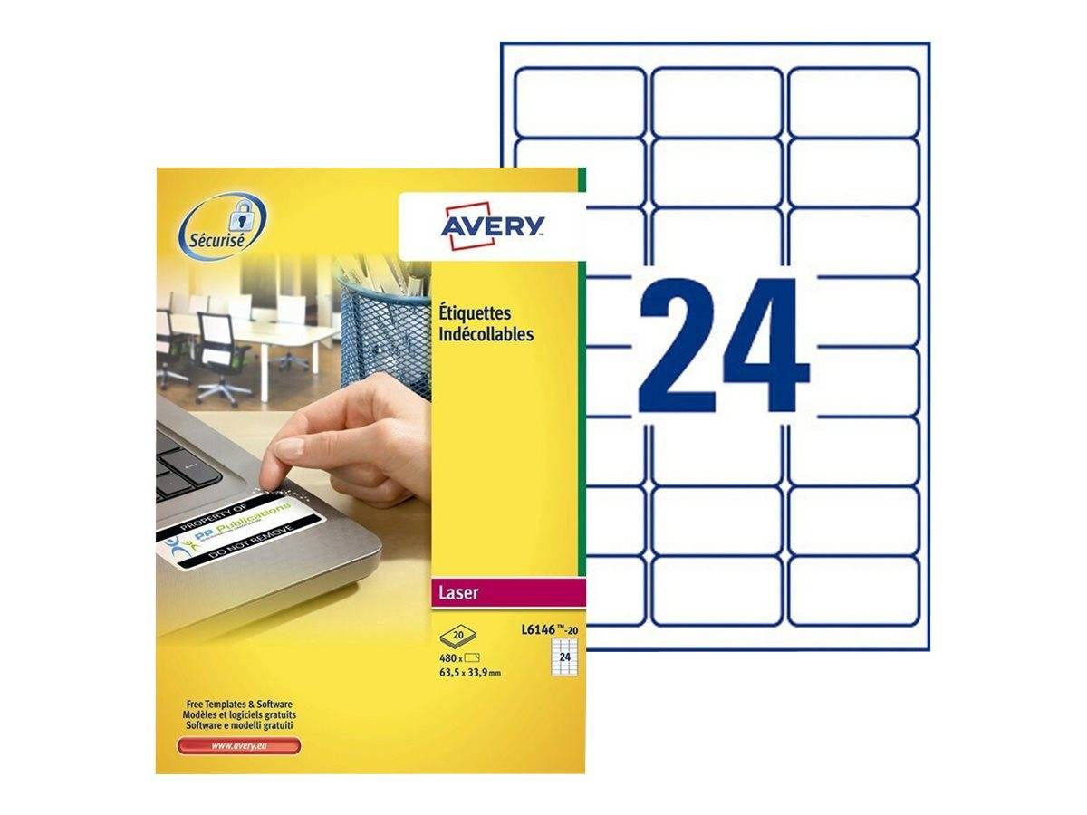 AVERY ZWECKFORM - Avery NoPeel Labels L6146 - Polymer - weiß - 33.9 x 63.5 mm 480 Etikett(en) (20 Bogen x 24)