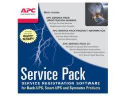 APC Service Pack Software-Box für Back-UPS-, Smart-UPS- und Symmetra-Produkte mit Registrierungsaufforderung und Blitzgrafik.