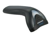Schwarzer tragbarer Barcode-Scanner mit grifflosem gebogenem Griff und Snap-on-Branding an der Seite.