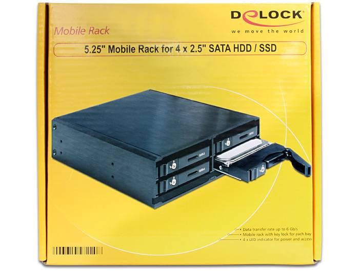 Delock 5.25" Mobile Rack for 4 x 2.5" SATA HDD / SSD - Gehäuse für Speicherlaufwerke mit Lüfter - 2.5" (6.4 cm)