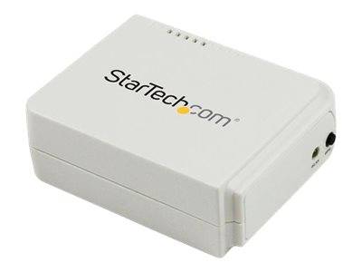 StarTech.com externes Gehäuse mit weißem Design, kleine Anzeigelampen und seitliche Anschlüsse, abgebildet auf einfachem Hintergrund.
