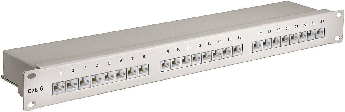 CAT 6 19" Patchpanel, 24 Port, STP geschirmt, grau