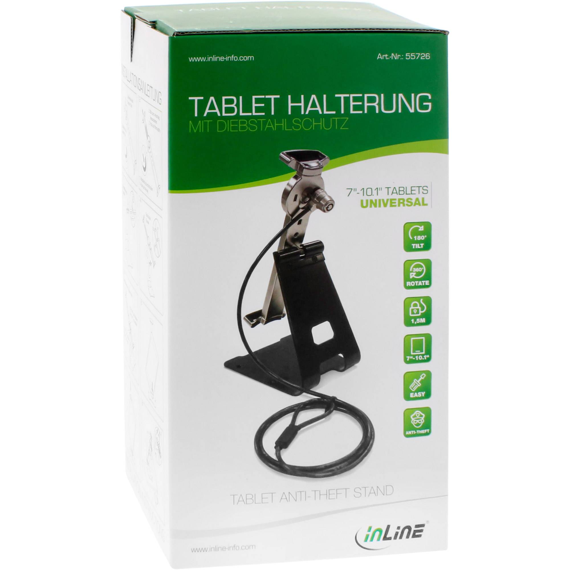 INLINE - Tablet Halter universell 7""-10"" mit Sicherheitsschloss 1,5m