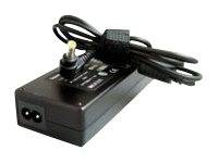 Ein schwarzes Netzteil mit einer gewickelten Kabel und einem gelben Stecker, entwickelt für elektronische Geräte.