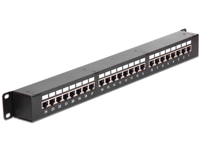 Delock - Patch-Panel mit Kopplern - CAT 6 - STP - RJ-45 X 24 - Schwarz - 1U - 48.3 cm (19"")
