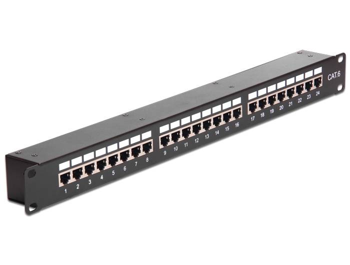Delock - Patch-Panel mit Kopplern - CAT 6 - STP - RJ-45 X 24 - Schwarz - 1U - 48.3 cm (19"")