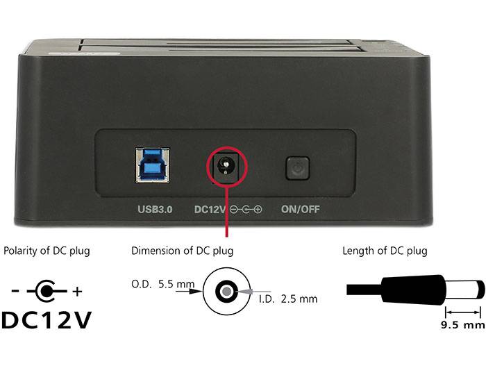 Delock Dual Docking Station SATA HDD > USB 3.0 with Clone Function - Speicher-Controller mit One-Touch-Klonen - 2.5""