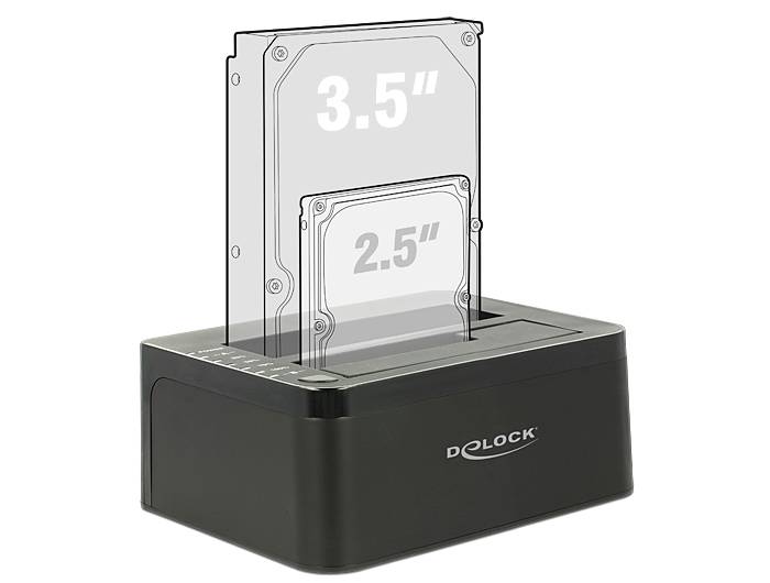 Delock Dual Docking Station SATA HDD > USB 3.0 with Clone Function - Speicher-Controller mit One-Touch-Klonen - 2.5"", 3.