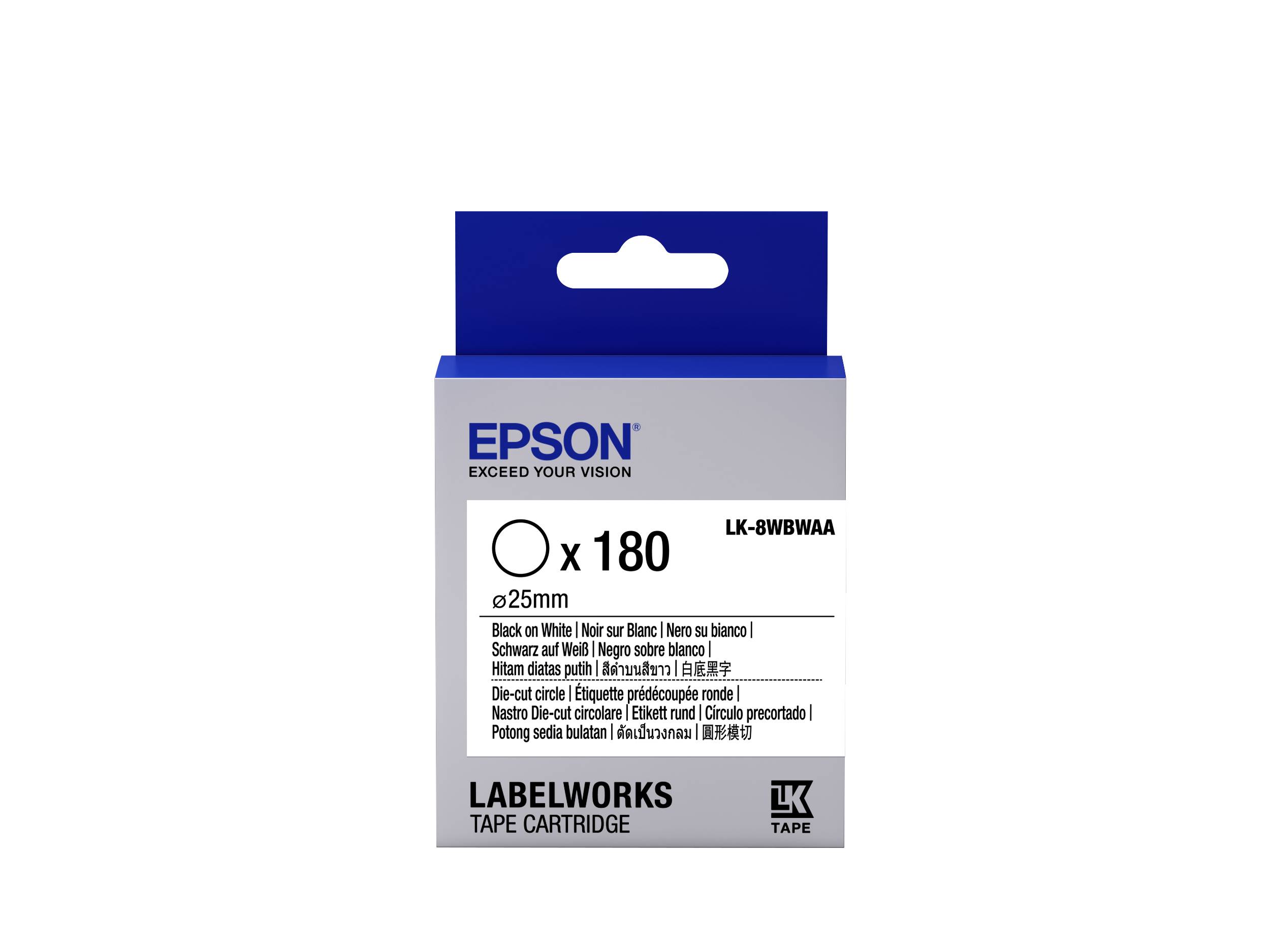 Epson LabelWorks LK-8WBWAA - Schwarz auf Weiß - 25 mm rund 180 Etikett(en) (1 Rolle(n)
