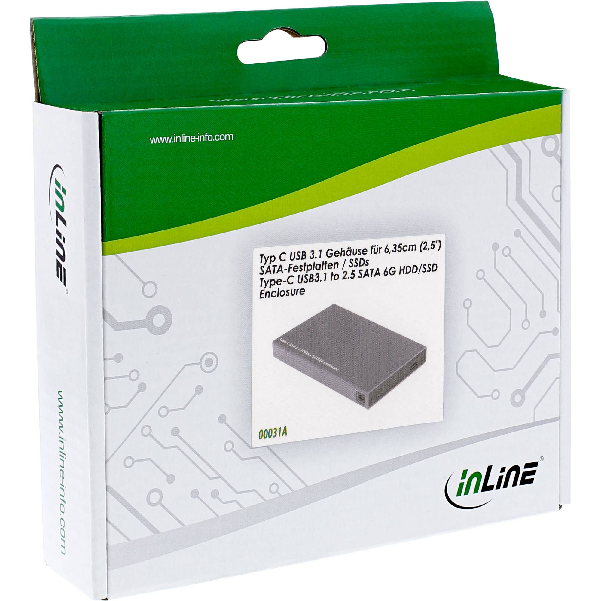 INLINE - USB 3.1 Gehäuse für 6,35cm (2,5"") 6G SATA-Festplatte / SSD - USB-C Buchse