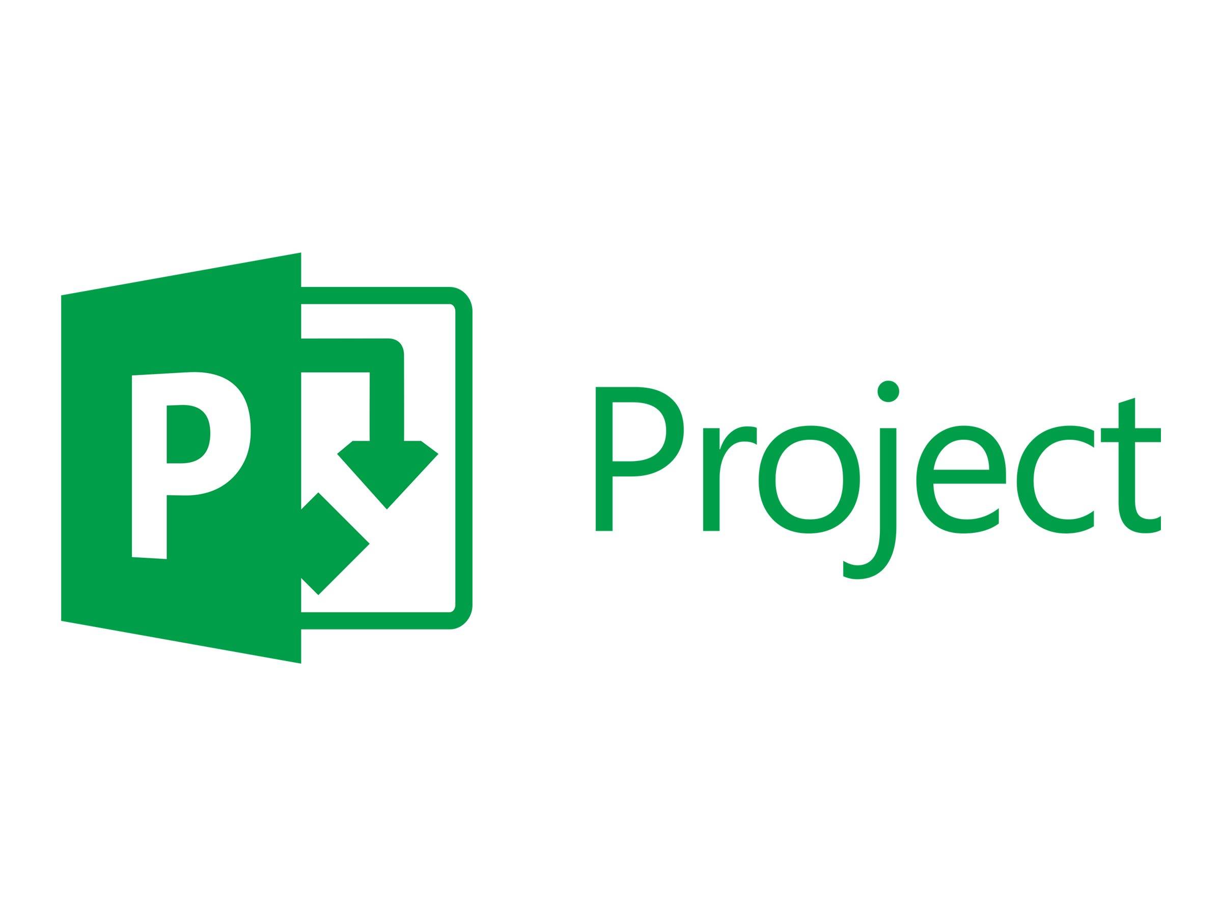 Microsoft Project Logo mit grünem 'P' Symbol und dem Wort 'Project' auf weißem Hintergrund.