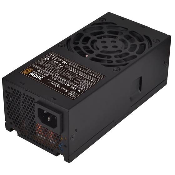 Schwarzes 300-W-Computernetzteil mit Kühlventilator, Stromversorgungsbuchse und gekennzeichneten Spezifikationen.