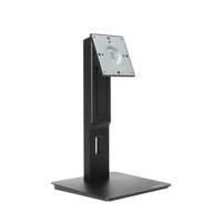 Schwarzer Metall-Monitorständer mit quadratischer Basis und verstellbarer Befestigungsplatte, gezeigt auf weißem Hintergrund.